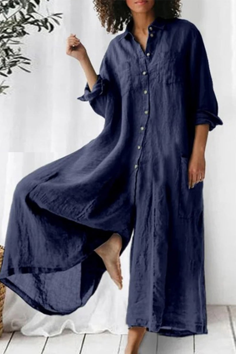 Holiday jumpsuits with fixed pockets and buttons and loose collar (3 colors)
