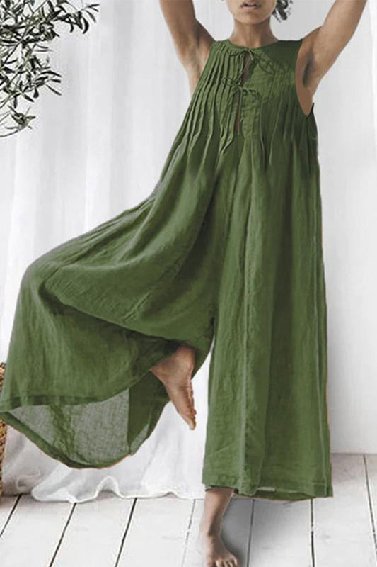 Casual Holiday Plain Neck Loose Jumpsuits