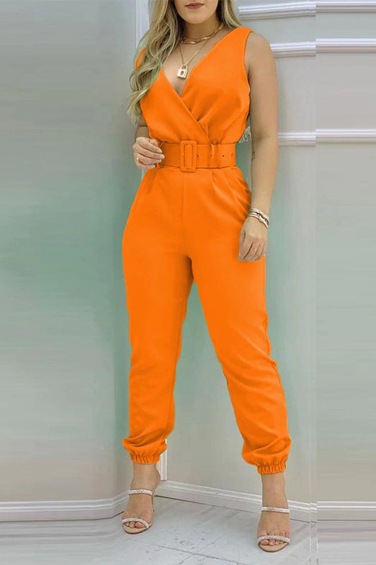 Sexy Lounging Solid Backless with Strap V Neck Regular Jumpsuits