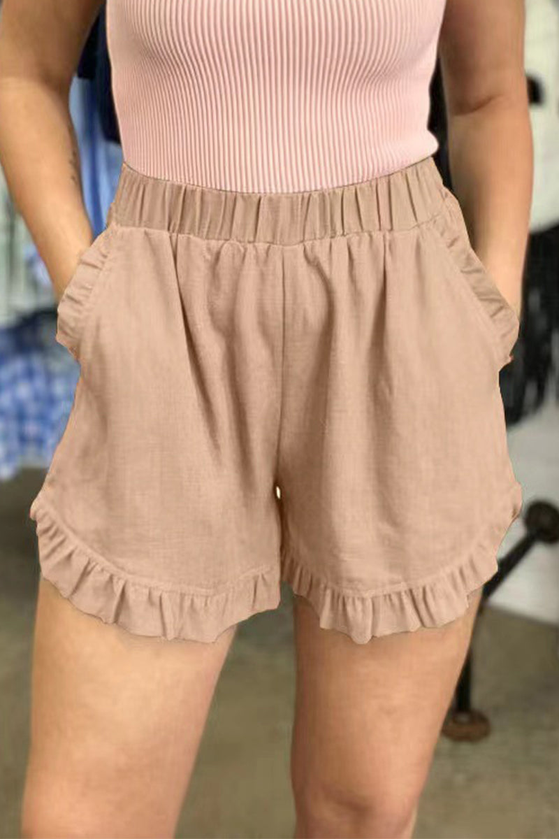 Casual plain pants with loose pockets high waist wide leg