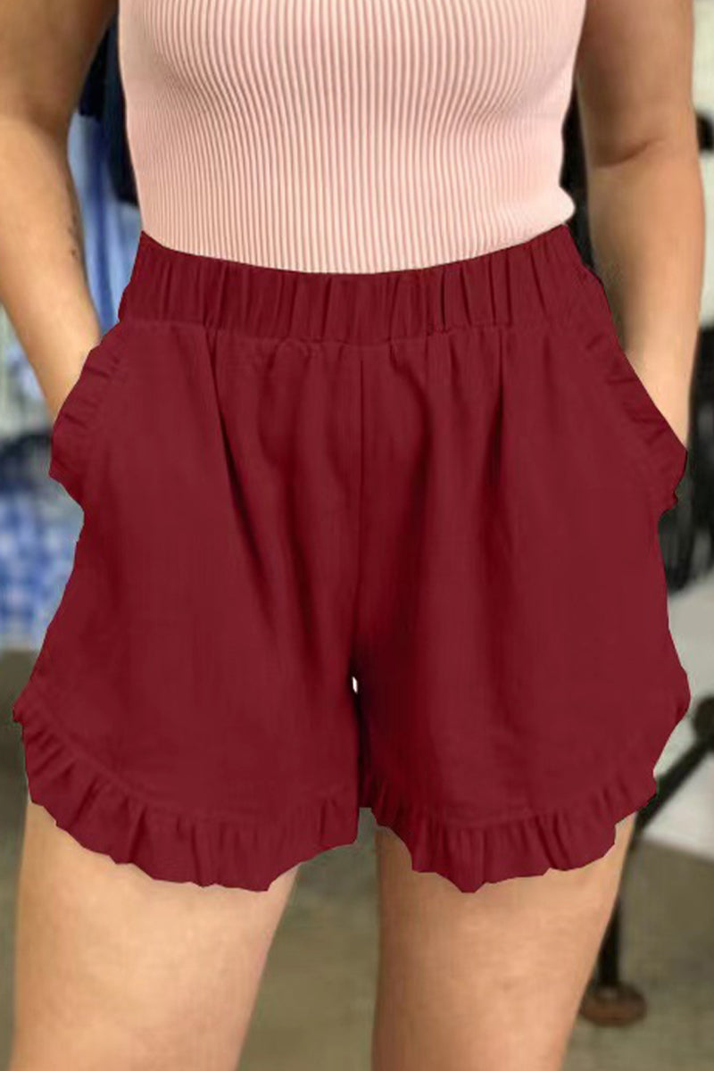 Casual plain pants with loose pockets high waist wide leg