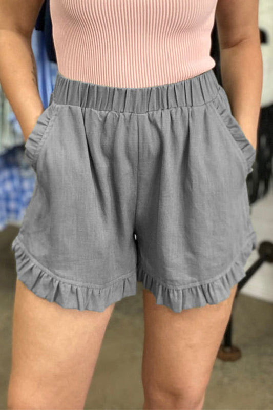 Casual plain pants with loose pockets high waist wide leg
