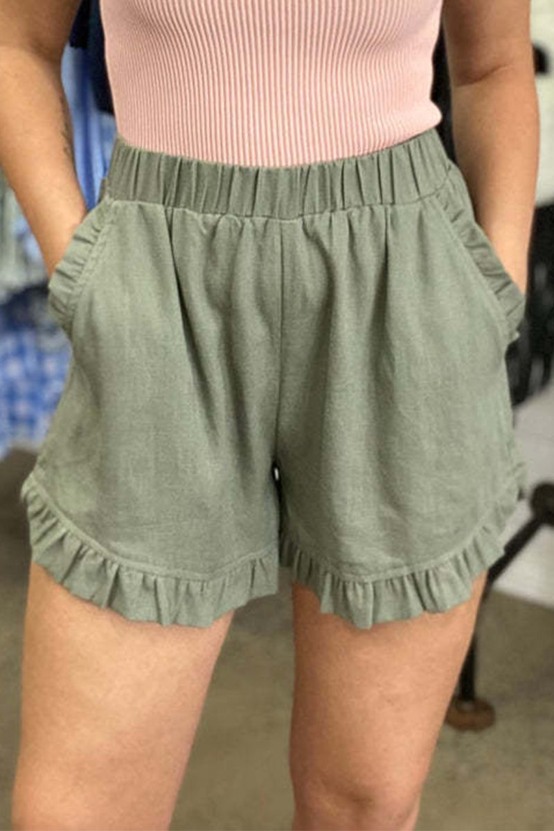 Casual plain pants with loose pockets high waist wide leg