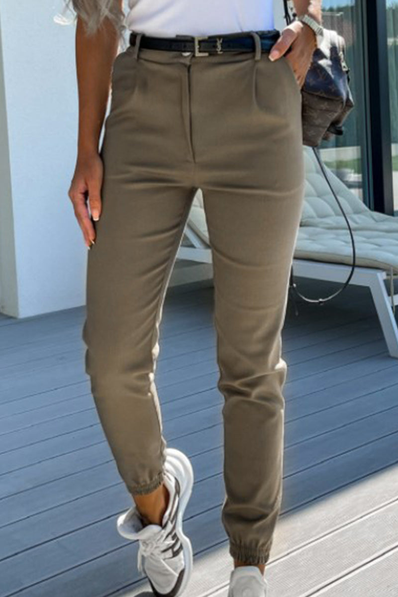 Casual Solid Pocket Regular Mid Waist Pencil Solid Colour Pants