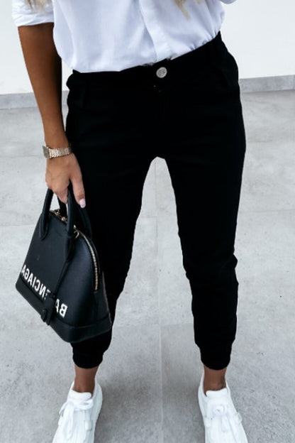 Casual Solid Pocket Regular Mid Waist Pencil Solid Colour Pants