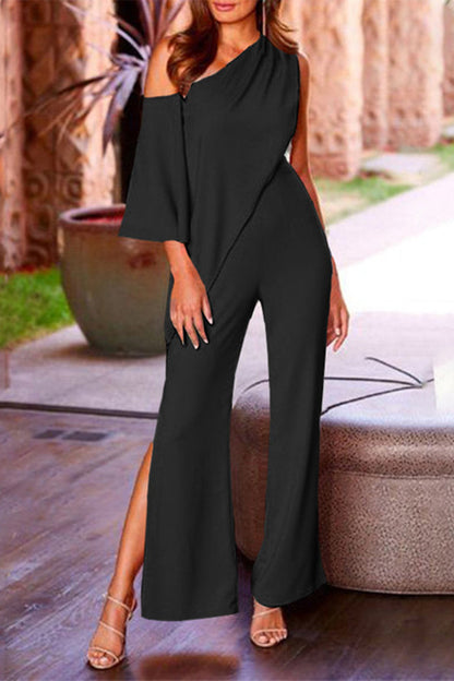LD plain jumpsuits with loose collar