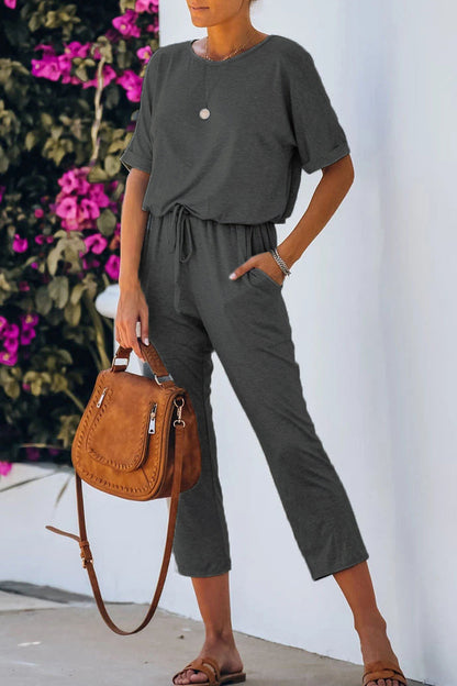 Casual simplicity solid colour crew neck jumpsuits (5 colours)