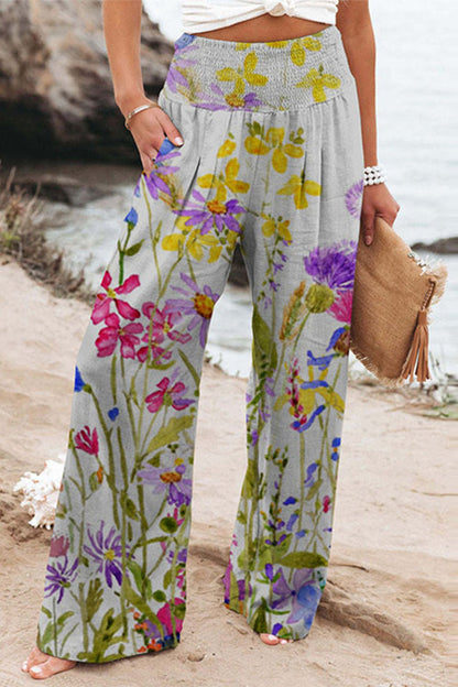 Casual Holiday Print Patchwork Loose High Waist Wide Leg Position Pants