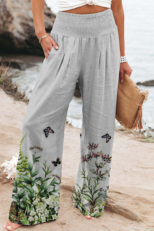 Casual Holiday Print Patchwork Loose High Waist Wide Leg Position Pants