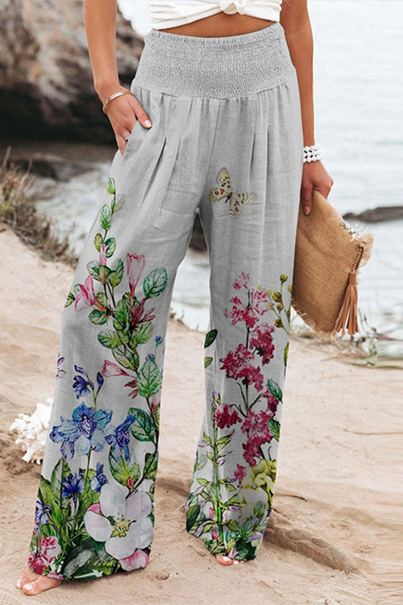 Casual Holiday Print Patchwork Loose High Waist Wide Leg Position Pants