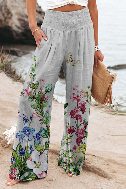 Casual Holiday Print Patchwork Loose High Waist Wide Leg Position Pants