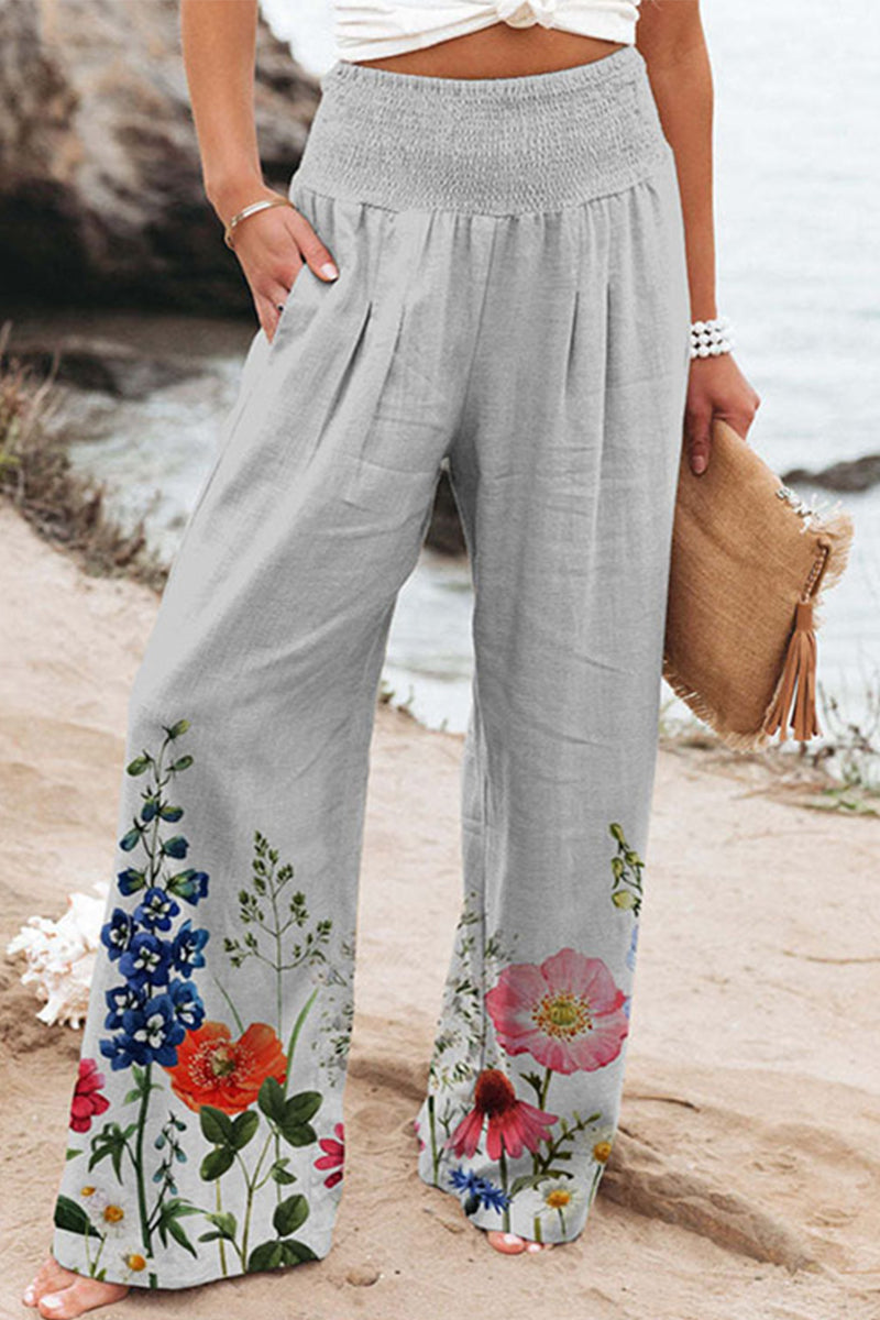 Casual Holiday Print Patchwork Loose High Waist Wide Leg Position Pants