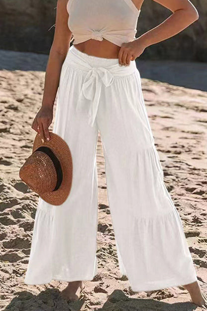 Casual Holiday Solid Bandage Pleats Loose High Waist Wide Leg Solid Color Pants