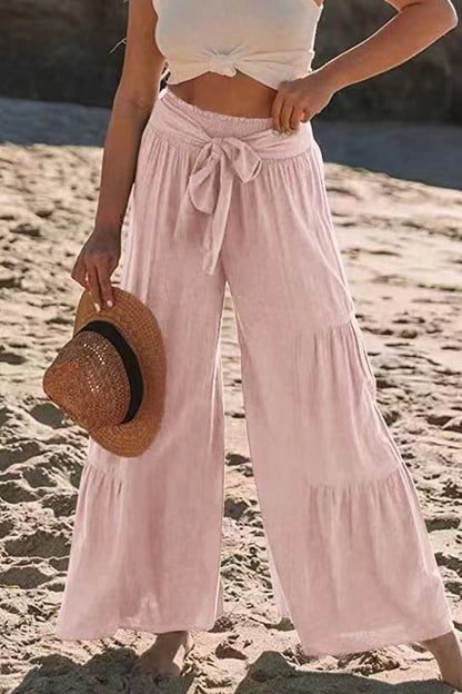 Casual Holiday Solid Bandage Pleats Loose High Waist Wide Leg Solid Color Pants