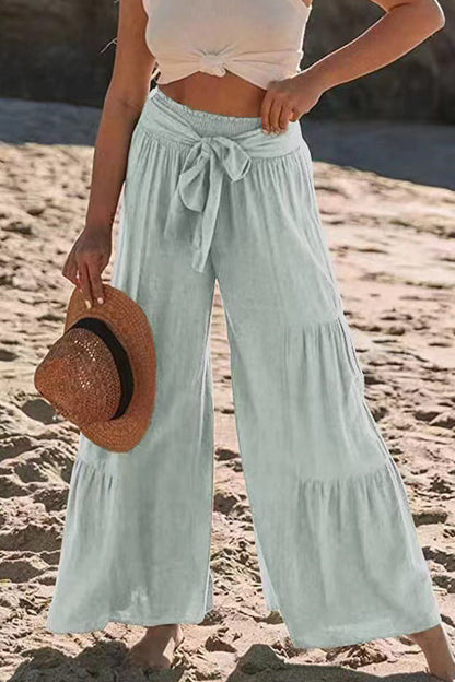 Casual Holiday Solid Bandage Pleats Loose High Waist Wide Leg Solid Color Pants