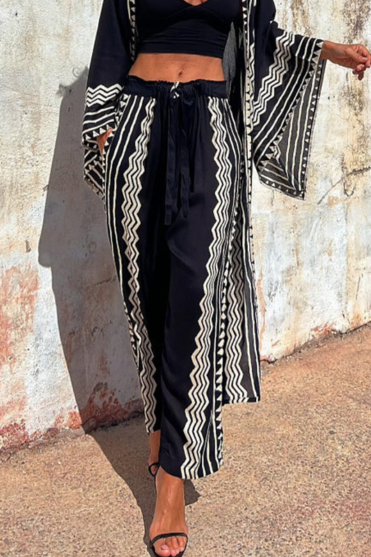 LD Geometric Print Patchwork Loose Mid Waist Harlan Patchwork Pants
