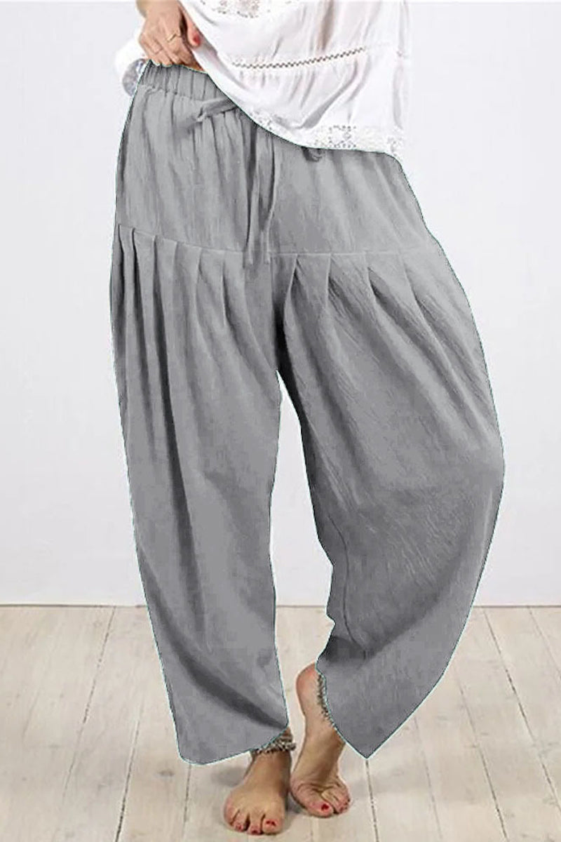 Casual Solid Frenulum Fold Loose High Waist Harlan Solid Color Pants (10 colors)