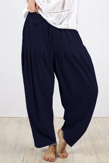 Casual Solid Frenulum Fold Loose High Waist Harlan Solid Color Pants (10 colors)