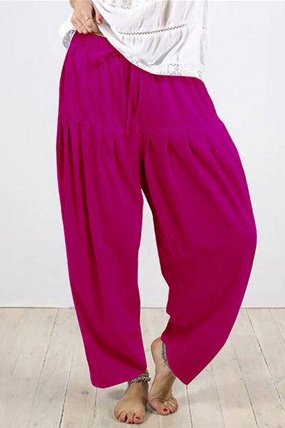 Casual Solid Frenulum Fold Loose High Waist Harlan Solid Color Pants (10 colors)