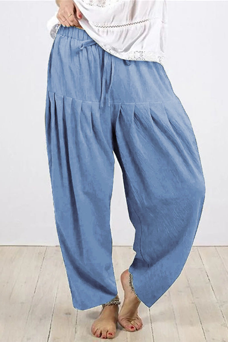 Casual Solid Frenulum Fold Loose High Waist Harlan Solid Color Pants (10 colors)