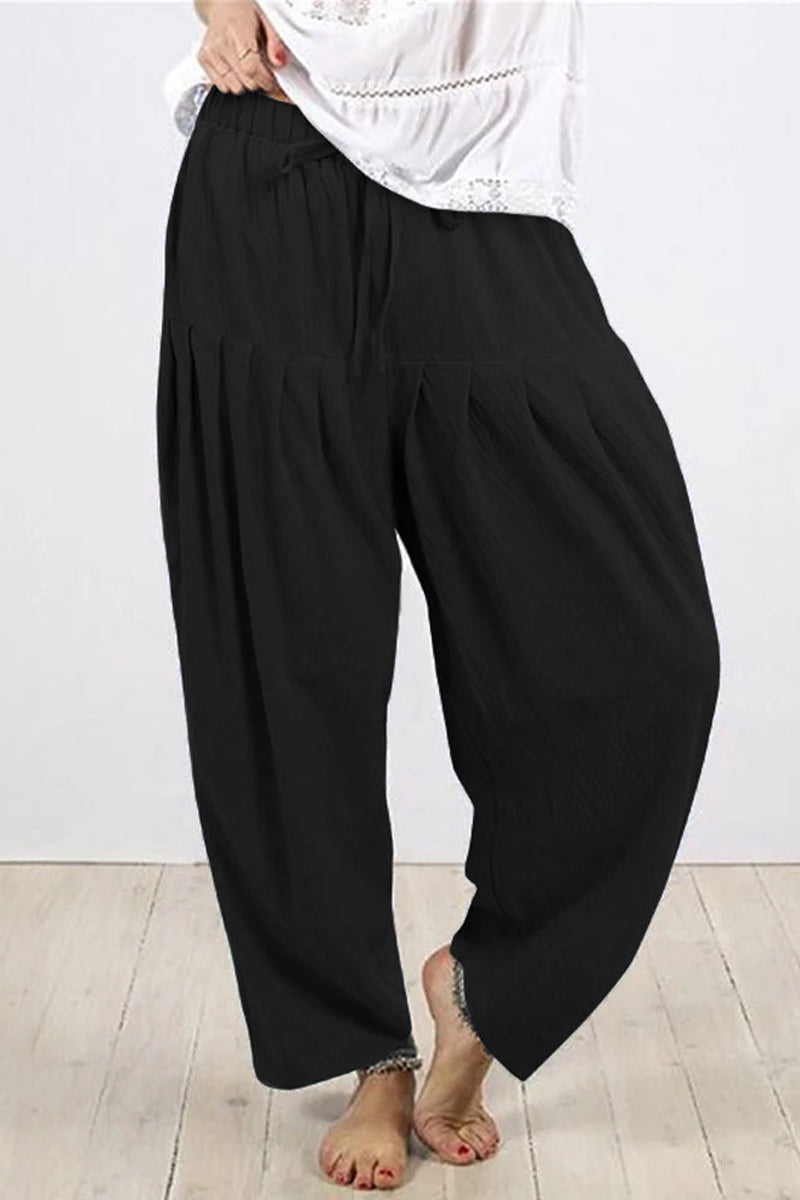 Casual Solid Frenulum Fold Loose High Waist Harlan Solid Color Pants (10 colors)