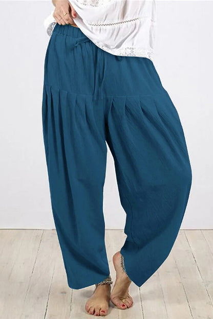 Casual Solid Frenulum Fold Loose High Waist Harlan Solid Color Pants (10 colors)