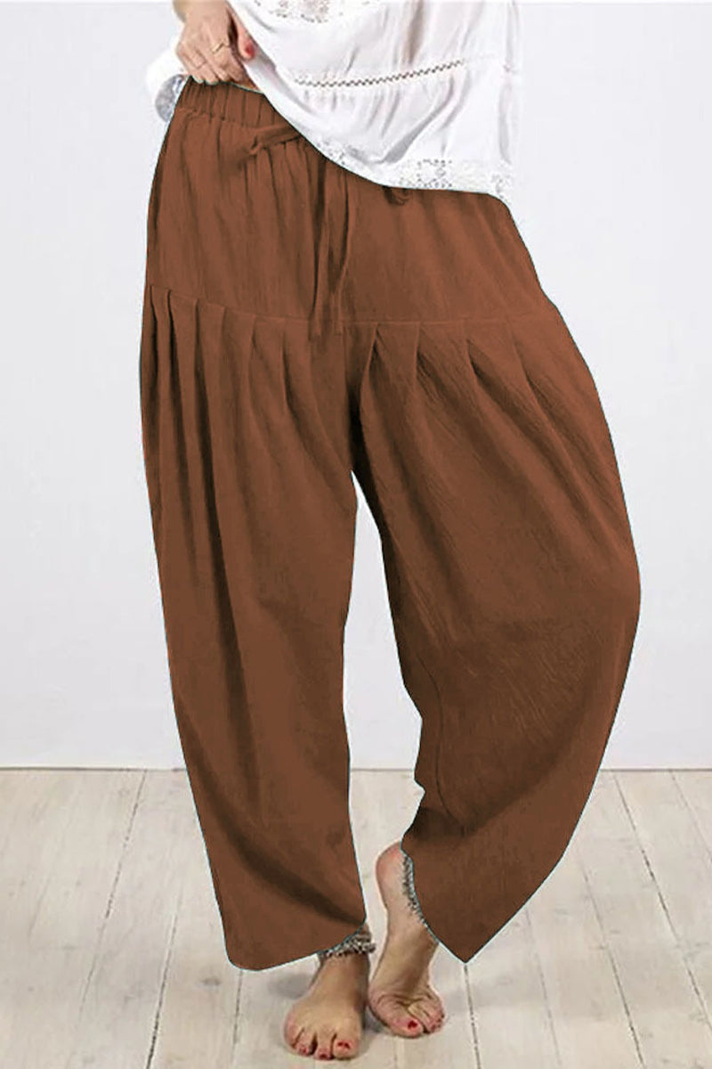 Casual Solid Frenulum Fold Loose High Waist Harlan Solid Color Pants (10 colors)