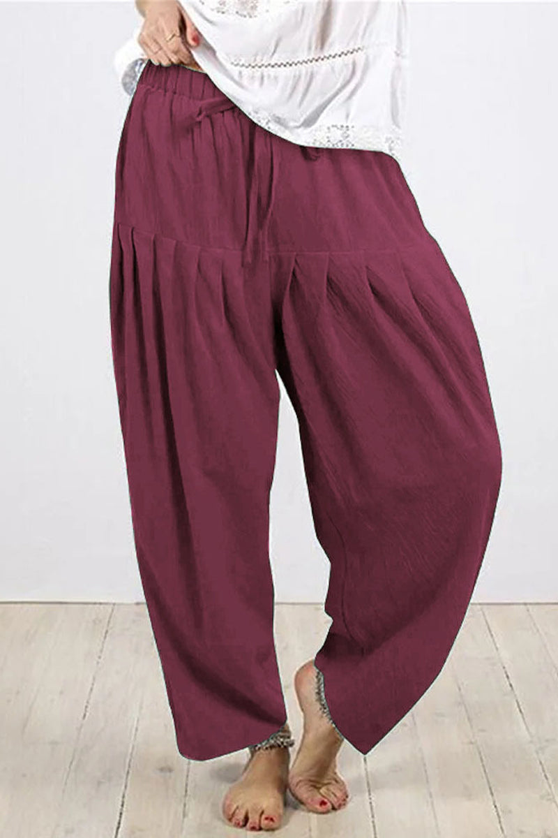 Casual Solid Frenulum Fold Loose High Waist Harlan Solid Color Pants (10 colors)