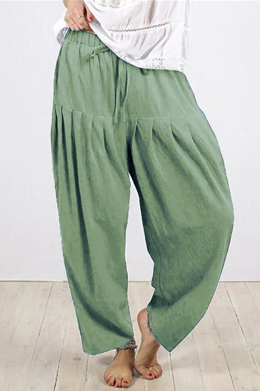 Casual Solid Frenulum Fold Loose High Waist Harlan Solid Color Pants (10 colors)