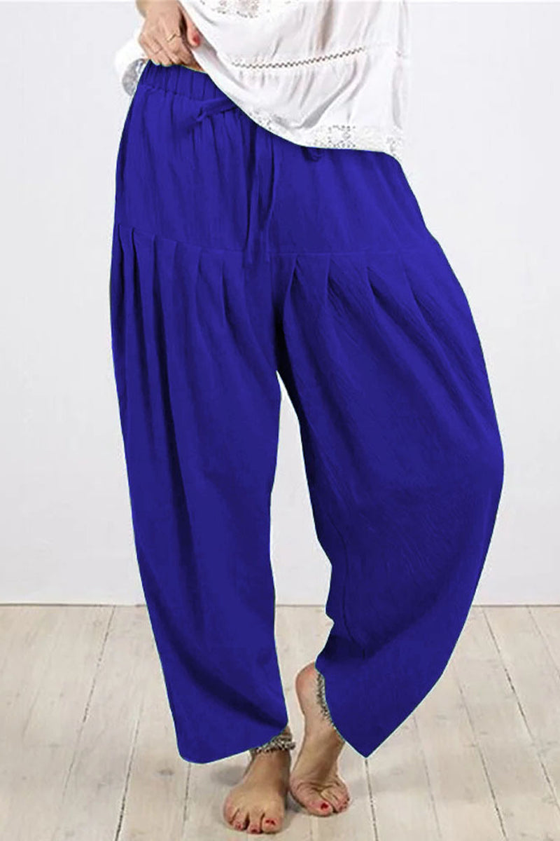 Casual Solid Frenulum Fold Loose High Waist Harlan Solid Color Pants (10 colors)