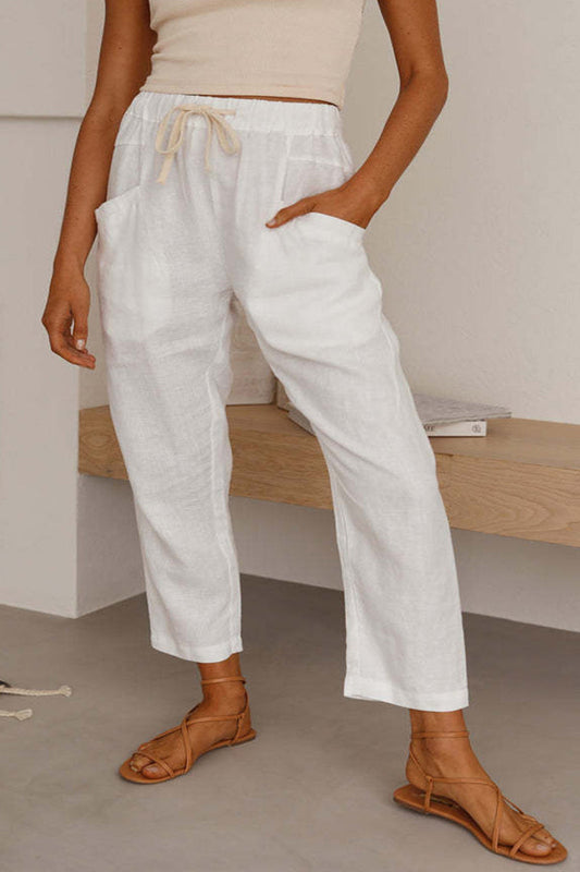 Casual Simplicity Solid Bag Frenulum Loose High Waist Straight Solid Color Pants (5 colors)