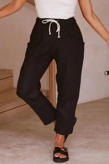 Casual Simplicity Solid Bag Frenulum Loose High Waist Straight Solid Color Pants (5 colors)