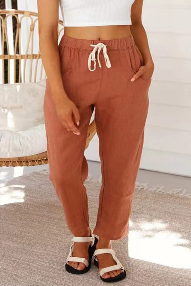 Casual Simplicity Solid Bag Frenulum Loose High Waist Straight Solid Color Pants (5 colors)