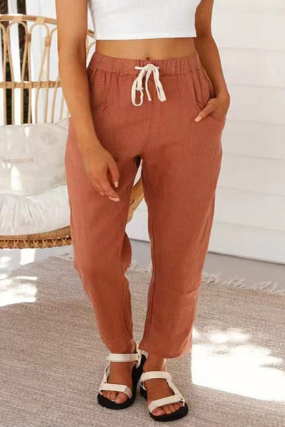 Casual Simplicity Solid Bag Frenulum Loose High Waist Straight Solid Color Pants (5 colors)