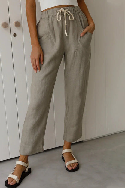 Casual Simplicity Solid Bag Frenulum Loose High Waist Straight Solid Color Pants (5 colors)