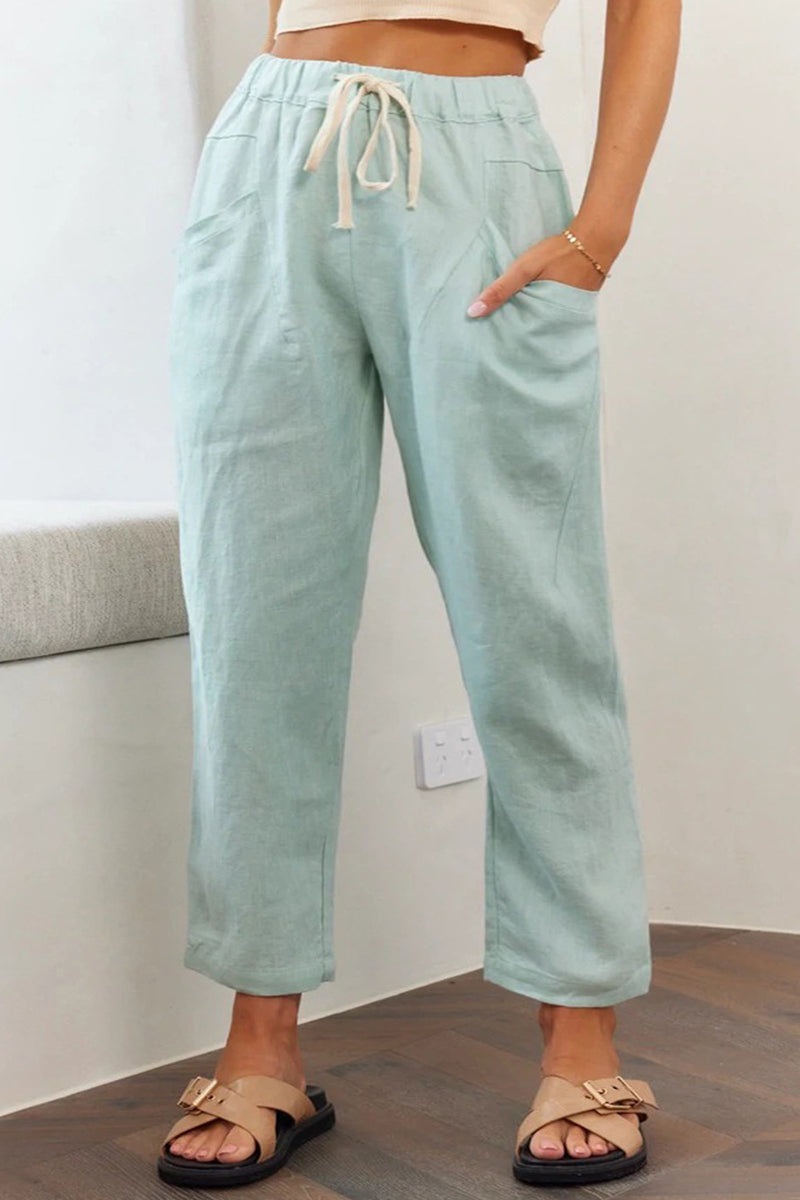Casual Simplicity Solid Bag Frenulum Loose High Waist Straight Solid Color Pants (5 colors)