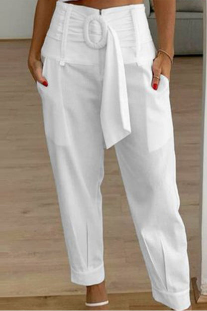 Casual Solid Patchwork Regular High Waist Conventional Solid Color Pants