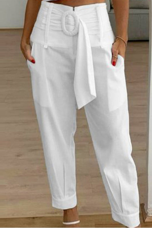 Casual Solid Patchwork Regular High Waist Conventional Solid Color Pants