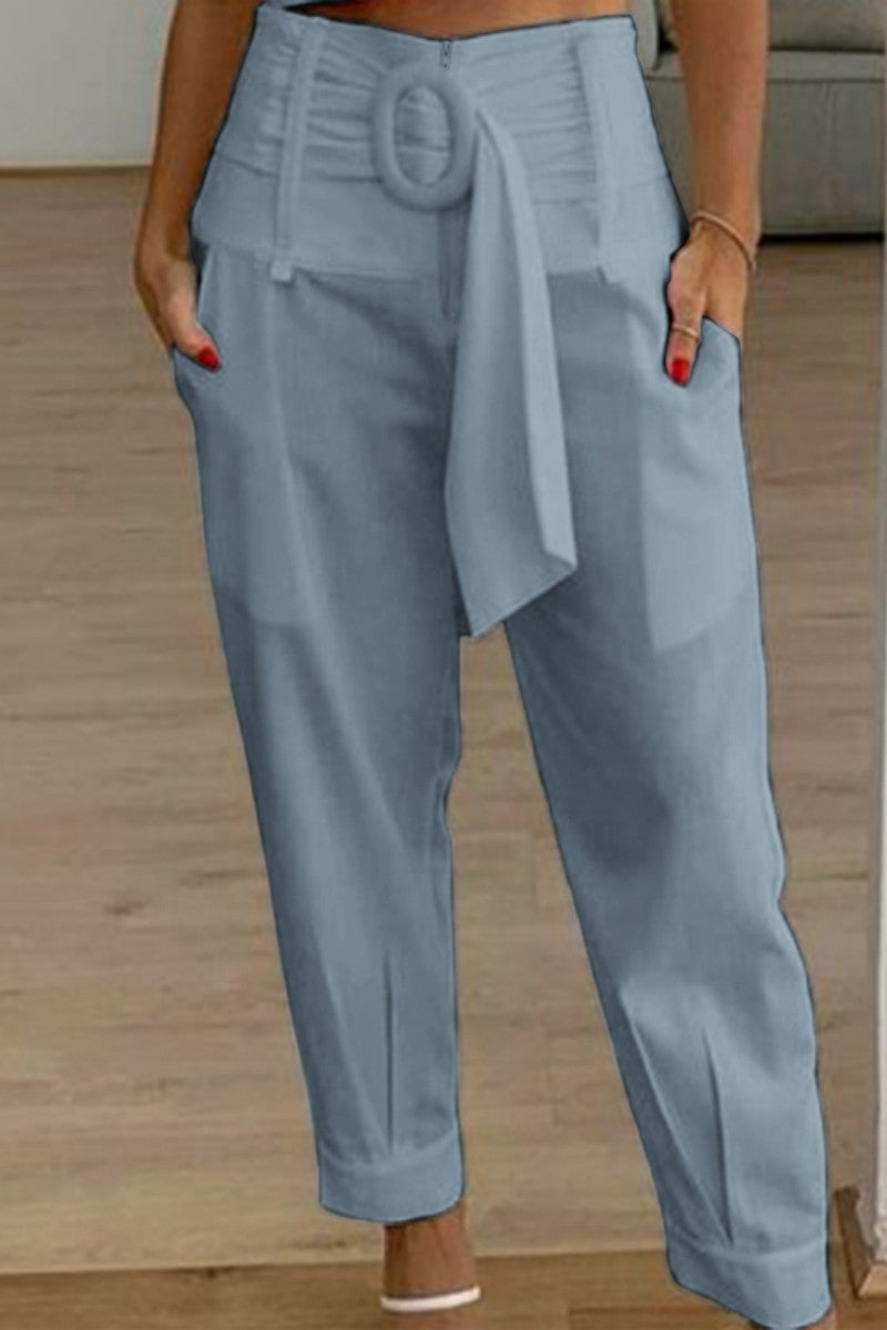 Casual Solid Patchwork Regular High Waist Conventional Solid Color Pants