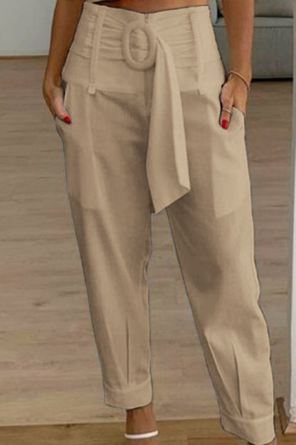 Casual Solid Patchwork Regular High Waist Conventional Solid Color Pants