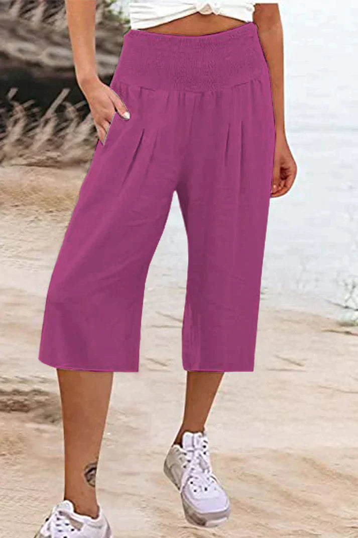 Amelyn - Simple high-waisted wide-leg pants, unicolored, mid-length