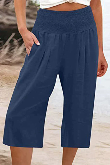 Amelyn - Simple high-waisted wide-leg pants, unicolored, mid-length