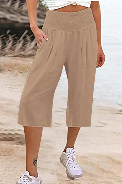 Amelyn - Simple high-waisted wide-leg pants, unicolored, mid-length