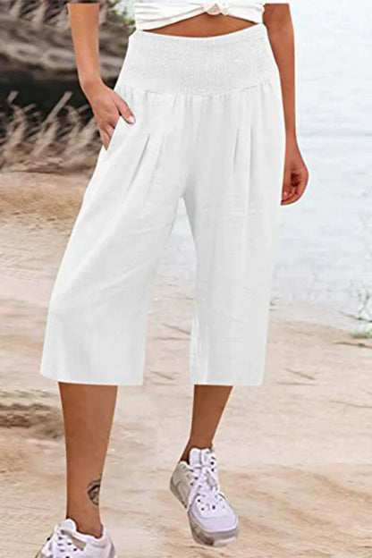 Amelyn - Simple high-waisted wide-leg pants, unicolored, mid-length