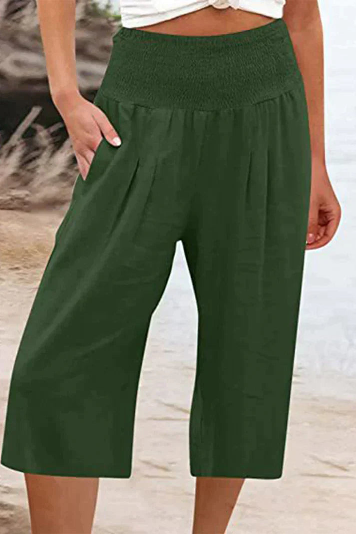 Amelyn - Simple high-waisted wide-leg pants, unicolored, mid-length