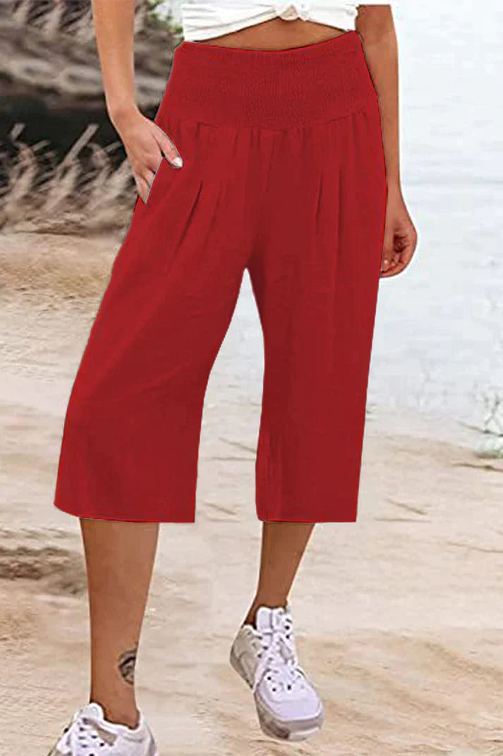 Amelyn - Simple high-waisted wide-leg pants, unicolored, mid-length