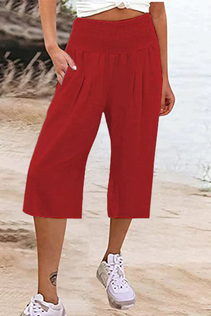 Amelyn - Simple high-waisted wide-leg pants, unicolored, mid-length