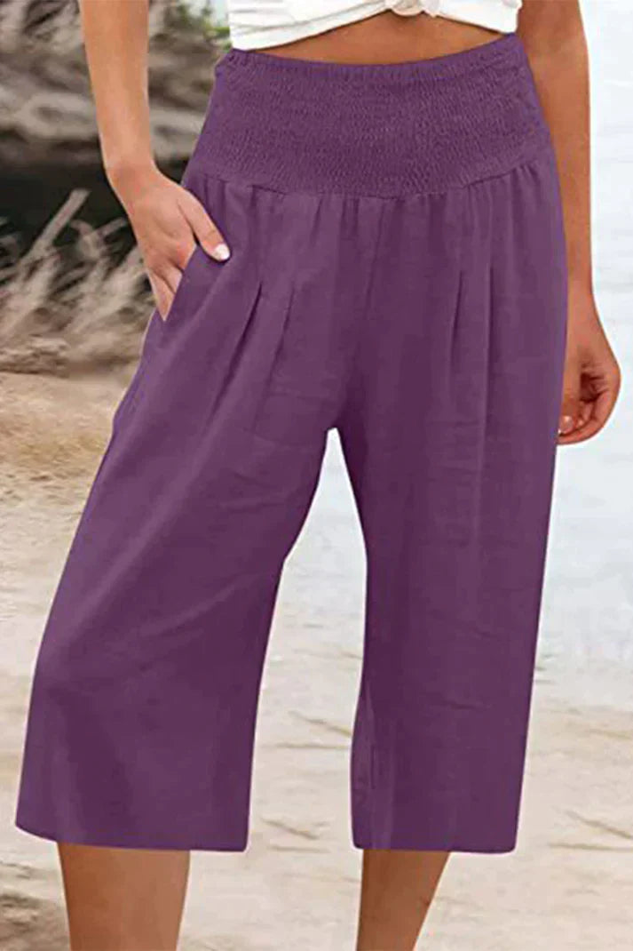 Amelyn - Simple high-waisted wide-leg pants, unicolored, mid-length