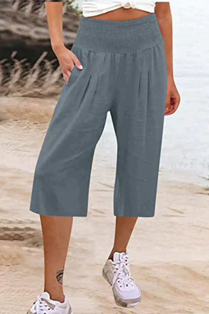 Amelyn - Simple high-waisted wide-leg pants, unicolored, mid-length