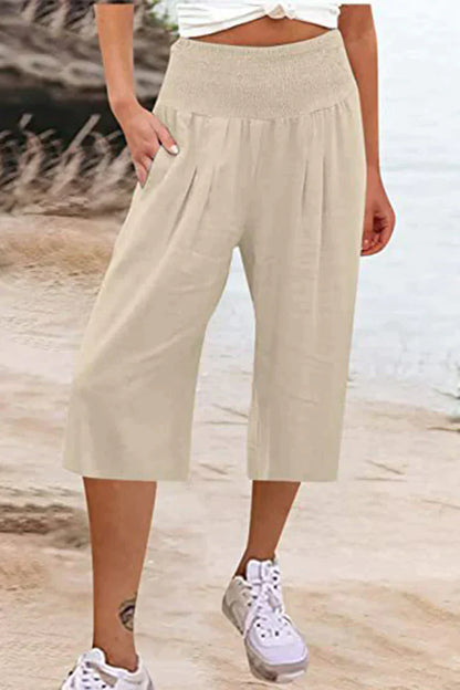 Amelyn - Simple high-waisted wide-leg pants, unicolored, mid-length